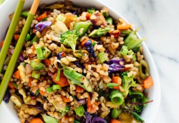 Vegan Fried Rice w/jasmine rice, soy sauce cabbage, peppers, green onion, carrots & broccoli