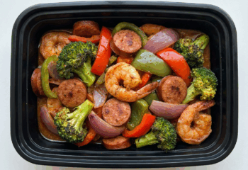 Cajun Shrimp w/ Sausage, broccoli, peppers, and onion