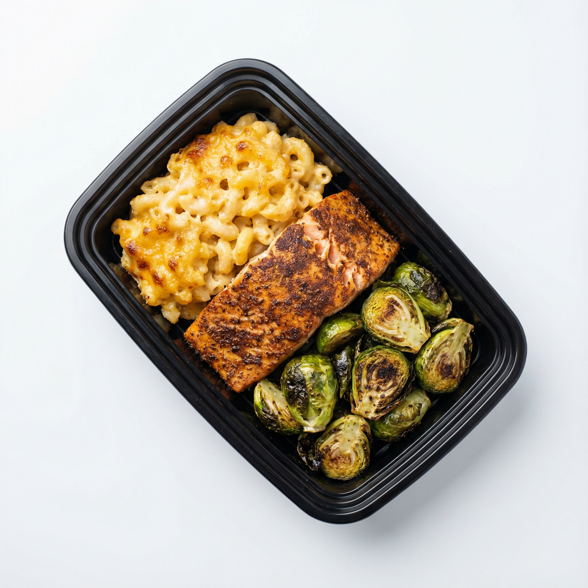 JERK SALMON w/baked Mac & Brussels, parsley