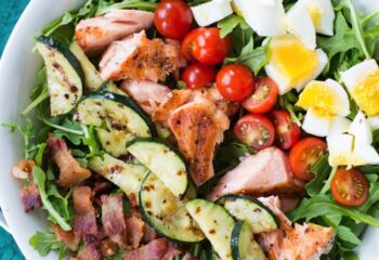 SALAD-Salmon Cobb Salad w/ romaine, egg, cheddar, tomato, cucumber, corn and ranch