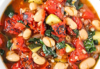 Vegetable Herb Soup w/ tomatoes, white beans, kale, carrots and fresh herbs (soup of the week)