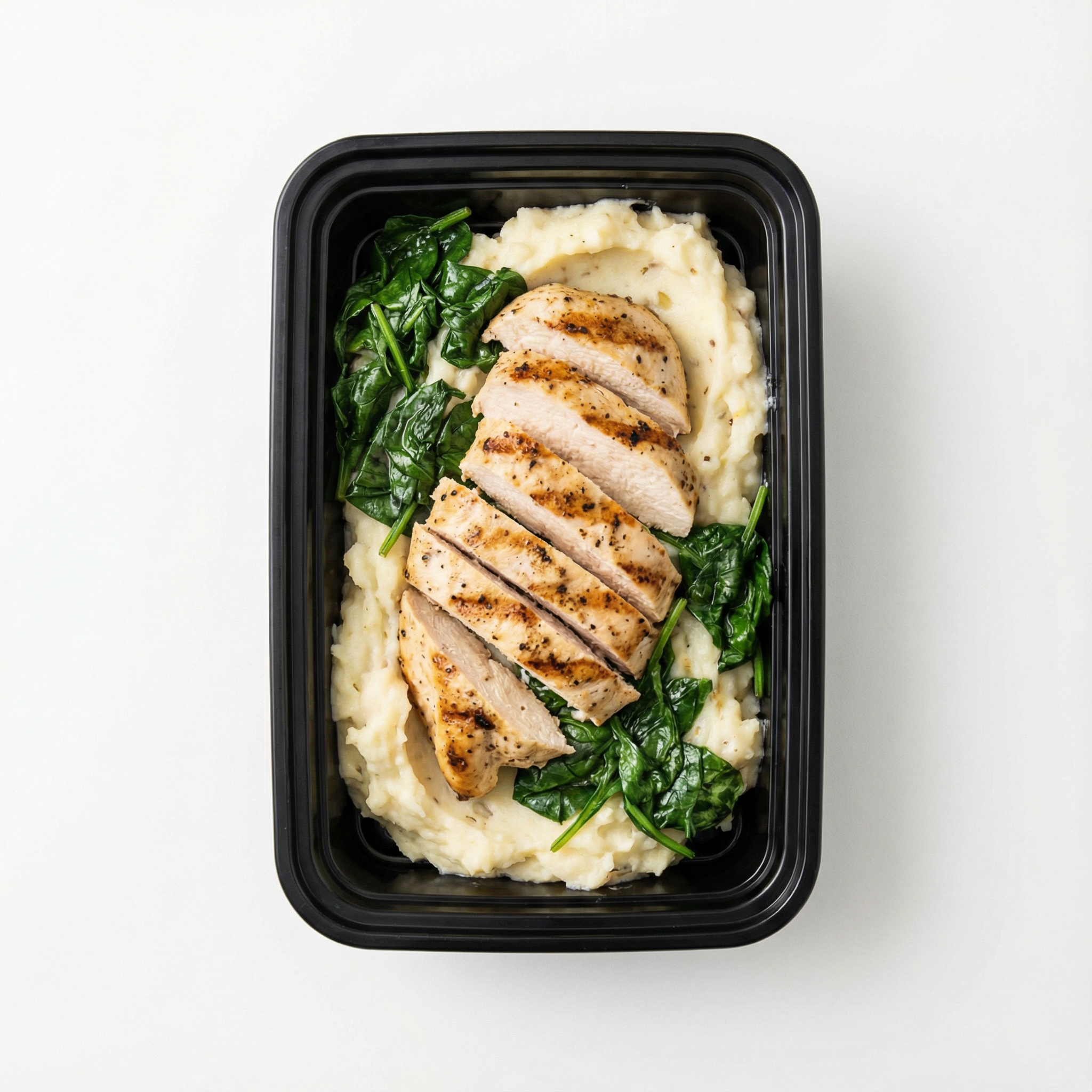 Chicken over garlic mash & spinach