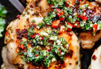 Chimichurri Chicken over red potatoes and spinach