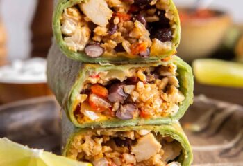 WRAP-Spicy Chicken Fajita w/ beans, corn, pepper, onion, romaine, jalapeno, side of cilantro creme