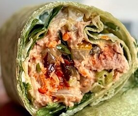 WRAP-Chickpea Tuna Spinach Wrap w/ romaine and a side of cherry tomatoes