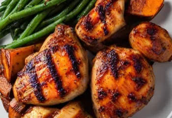 Grilled Chicken w/ wild rice, sweet potatoes and green beans (gluten free)
