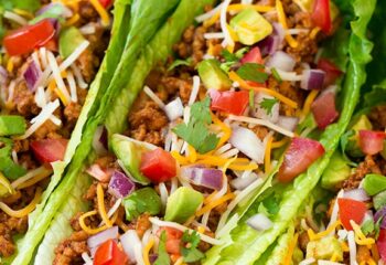 TACO-TURKEY Lettuce Taco Wraps w/ cheddar cheese, beans, corn, side of pico & cilantro cream (2) (Copy)