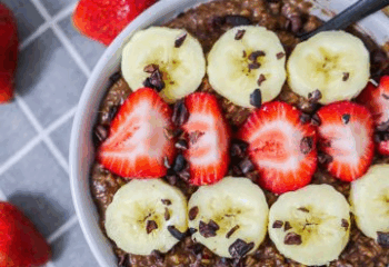 Strawberry Compote Chocolate Oats w/ bananas, nut butter, choc.chips,bananas topped with granola Strawberry Compote Chocolate Oats w/ bananas, nut butter, choc.chips,bananas topped with granola