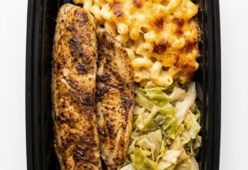 Jerk Tilapia w/ baked Mac and Cheese & Cabbage (2 pcs)