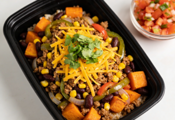 BOWL-Loaded Ground Turkey over sweet potatoes, beans, corn, cheddar cheese, pico de gallo, peppers and onion, cilantro BOWL-Loaded Ground Turkey over sweet potatoes, beans, corn, cheddar cheese, pico de gallo, peppers and onion, cilantro