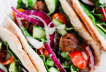 Vegan Lions Mane Gyro w/ pita, red onion, tomato slices, chopped lettuce, side of taziki sauce Vegan Lions Mane Gyro w/ pita, red onion, tomato slices, chopped lettuce, side of taziki sauce