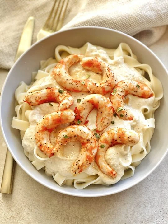 Vegan Shrimp Alfredo w/ Broccoli